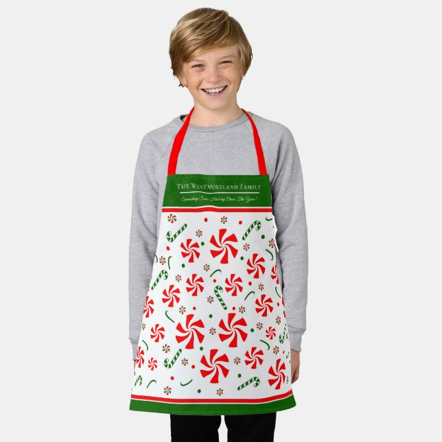 Personalised Christmas Peppermint Candy Apron (Worn)