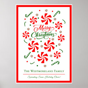 Personalised Christmas Peppermint Candy Family Poster