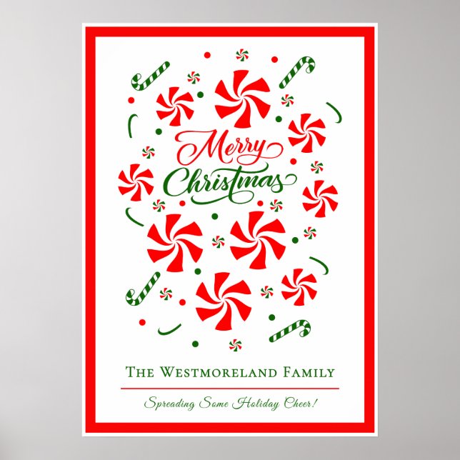 Personalised Christmas Peppermint Candy Family Poster (Front)