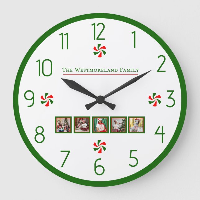 Personalised Christmas Peppermint Candy Large Clock (Front)