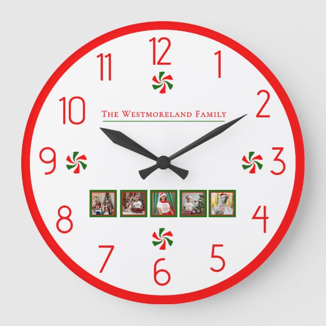 Personalised Christmas Peppermint Candy Large Clock (Front)