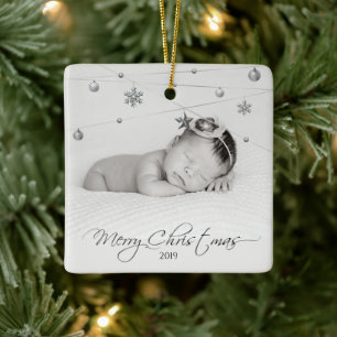 Personalised Christmas Photo and Calligraphy Ceramic Ornament