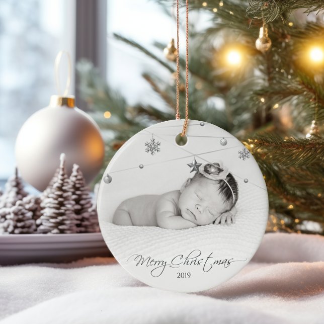 Personalised Christmas Photo and Calligraphy Ceramic Tree Decoration (Creator Uploaded)