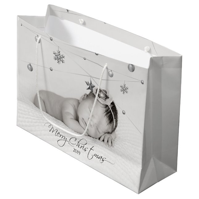 Personalised Christmas Photo and Calligraphy Large Gift Bag (Front Angled)