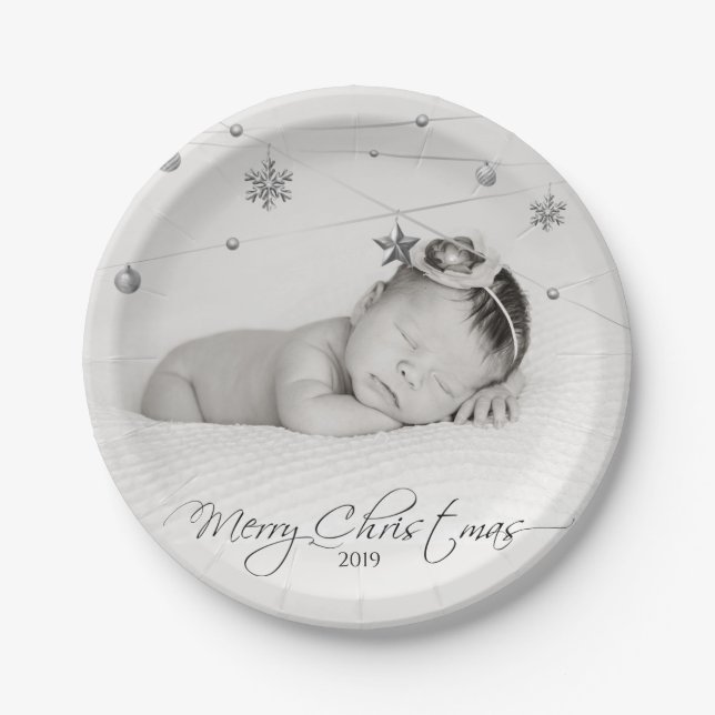 Personalised Christmas Photo and Calligraphy Paper Plate (Front)