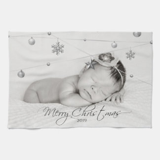 Personalised Christmas Photo and Calligraphy Tea Towel
