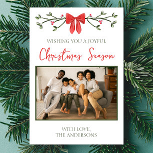 Personalised Christmas Photo Card with Bow & Holly