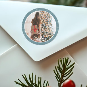 Personalised Christmas Photo Classic Round Sticker