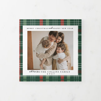 Personalised Christmas Photo | Family Green Red Tri-Fold Holiday Card