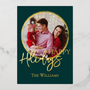 Personalised Christmas Photo Gold Script Foil Holiday Card
