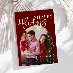 Personalised Christmas Photo Gold Script Foil Holiday Card