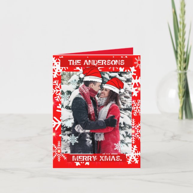 Personalised Christmas photo red snowflakes Invitation (Front)