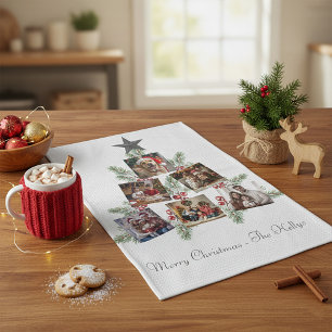Personalised Christmas photos tree Tea Towel