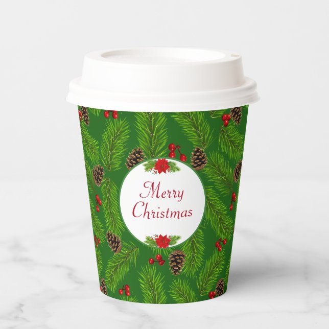 Personalised Christmas Pinecones & Berries Paper Cups (Front)
