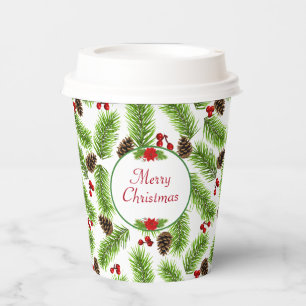 Personalised Christmas Pinecones & Berries Paper Cups