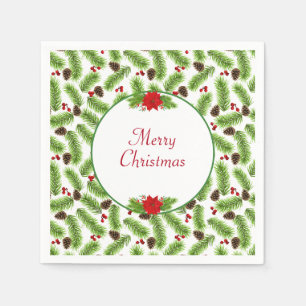 Personalised Christmas Pinecones & Red Berries Napkin