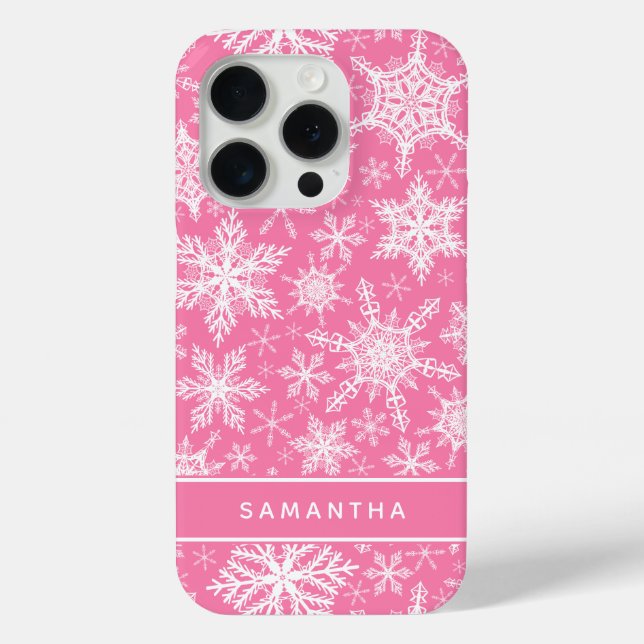 Personalised Christmas Pink and White Snowflakes Case-Mate iPhone Case (Back)