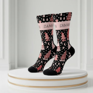 Personalised Christmas Pink Holiday Tree Socks