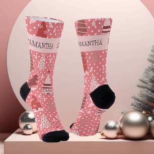 Personalised Christmas Pink Holiday Tree   Socks