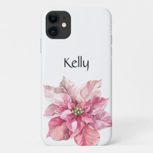 Personalised Christmas Pink Poinsettia iPhone 11 Case
