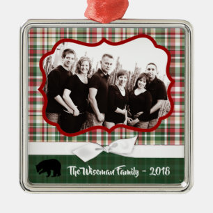 Personalised Christmas Plaid Bear PHOTO Ornament