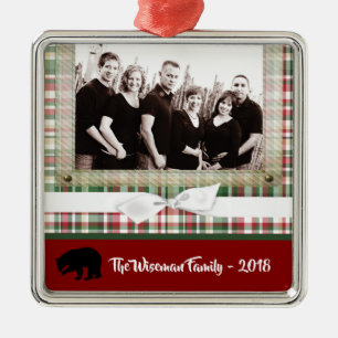 Personalised Christmas Plaid Bear PHOTO Ornament