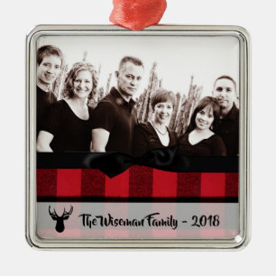 Personalised Christmas Plaid Deer PHOTO Ornament