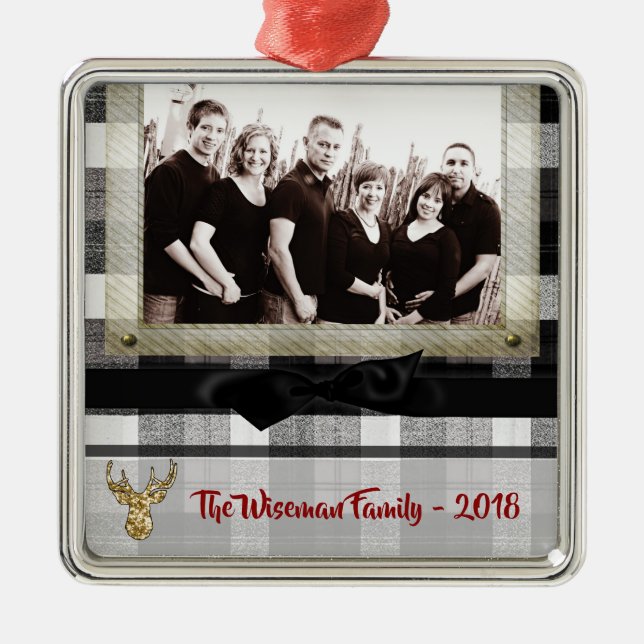 Personalised Christmas Plaid Deer PHOTO Ornament (Front)