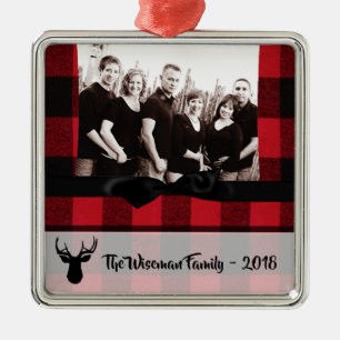 Personalised Christmas Plaid Deer PHOTO Ornament