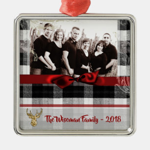 Personalised Christmas Plaid Deer PHOTO Ornament