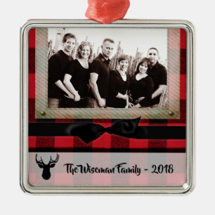 Personalised Christmas Plaid Deer PHOTO Ornament