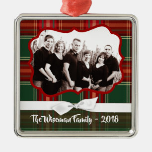 Personalised Christmas Plaid Tartan PHOTO Ornament