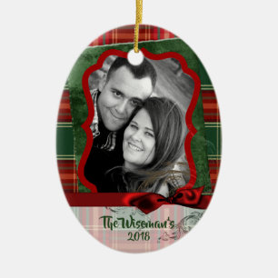 Personalised Christmas Plaid Tartan PHOTO Ornament