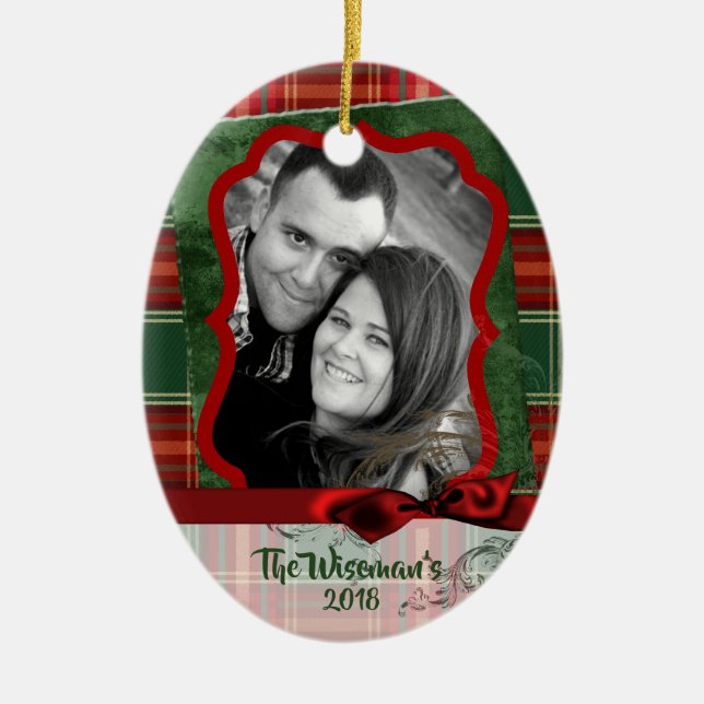 Personalised Christmas Plaid Tartan PHOTO Ornament (Front)