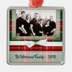 Personalised Christmas Plaid Tartan PHOTO Ornament