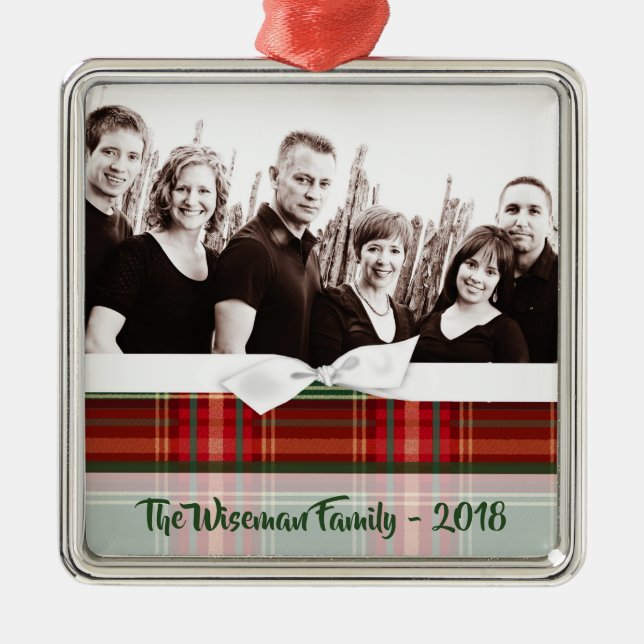 Personalised Christmas Plaid Tartan PHOTO Ornament (Front)