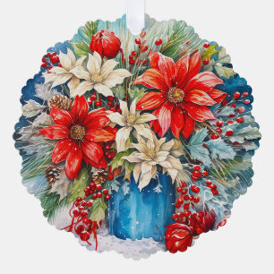 Personalised Christmas Poinsettia, Berries Bouquet Tree Decoration Card