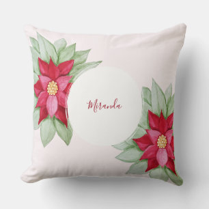 Personalised Christmas Poinsettia Watercolor Cushion