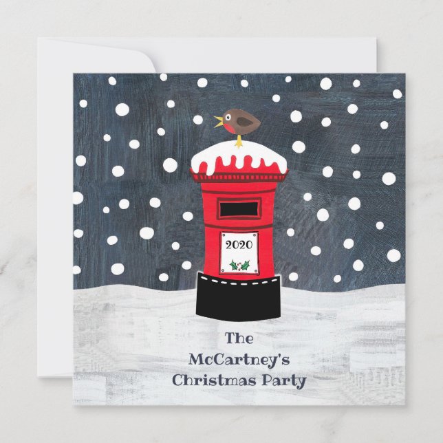 Personalised Christmas Post Box & Robin Invitation (Front)