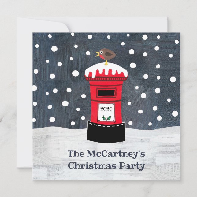 Personalised Christmas Post Box & Robin Invitation (Front)