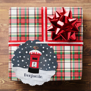Personalised Christmas Post Box Snow Scene  Tree Decoration Card