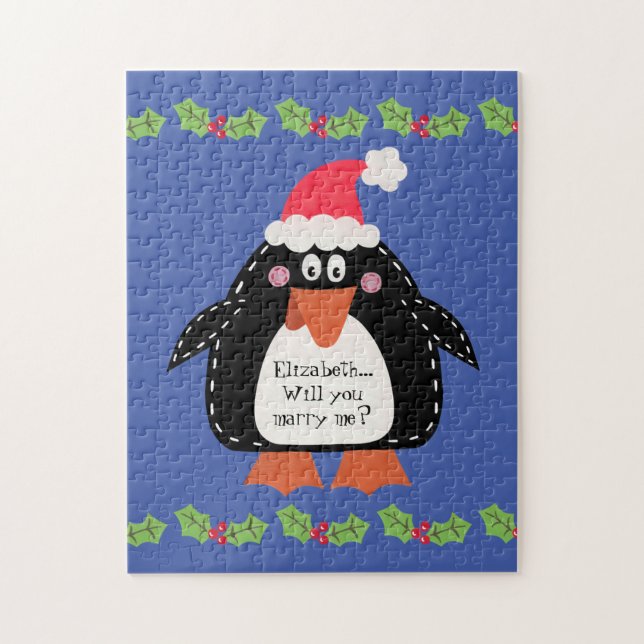 Personalised Christmas Proposal Penguin Jigsaw Puzzle (Vertical)