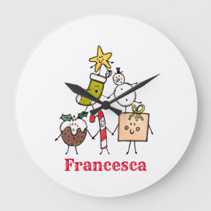 Personalised Christmas Pudding Candy Cane Snowman Large Clock
