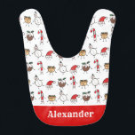 Personalised Christmas Pudding Snowman Candy Cane Bib<br><div class="desc">This Christmas round cushion features the 'Christmas Crew'. A group of cute little Christmas characters that love to have fun and make mischief at Christmas.
The crew includes,  Snowman,  Santa Hat,  Christmas Pudding,  Mince Pie and Candy Cane.</div>