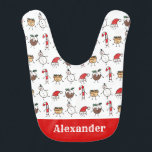 Personalised Christmas Pudding Snowman Candy Cane Bib<br><div class="desc">This Christmas round cushion features the 'Christmas Crew'. A group of cute little Christmas characters that love to have fun and make mischief at Christmas.
The crew includes,  Snowman,  Santa Hat,  Christmas Pudding,  Mince Pie and Candy Cane.</div>