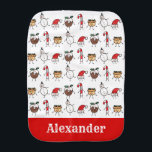 Personalised Christmas Pudding Snowman Candy Cane Burp Cloth<br><div class="desc">This Christmas baby burp cloth features the 'Christmas Crew'. A group of cute little Christmas characters that love to have fun and make mischief at Christmas.
The crew includes,  Snowman,  Santa Hat,  Christmas Pudding,  Mince Pie and Candy Cane.</div>