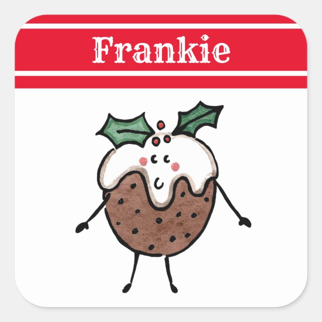 Personalised Christmas Pudding Square Sticker (Front)