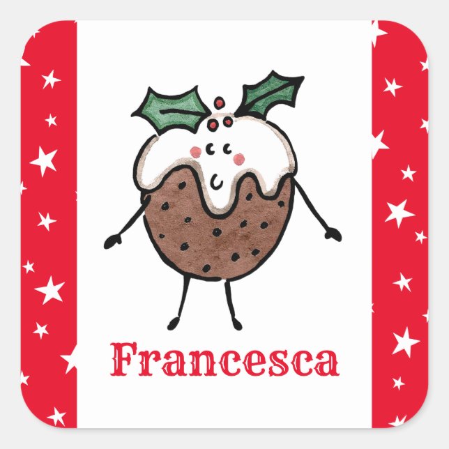 Personalised Christmas Pudding Square Sticker (Front)