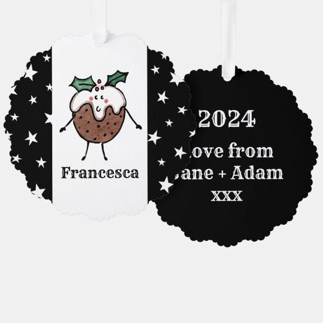 Personalised Christmas Pudding Tree Decoration Card (Front/Back)
