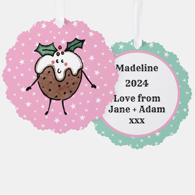 Personalised Christmas Pudding Tree Decoration Card (Front/Back)